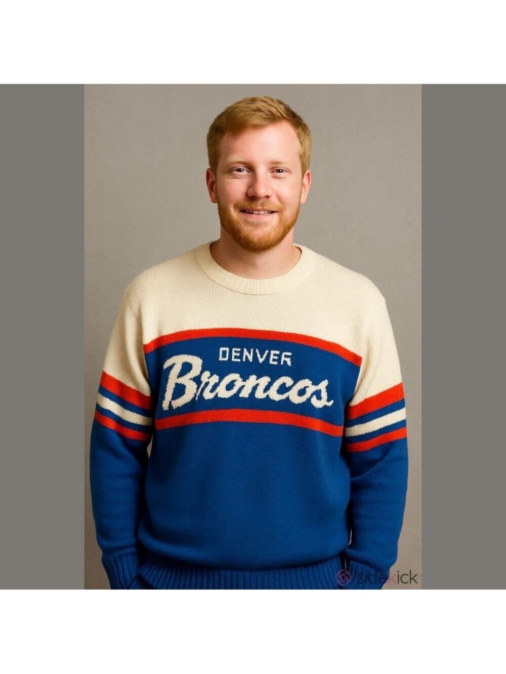 VTG Men's NFL Pro Line Crewneck Sweater M Blue White Denver Broncos # 0010